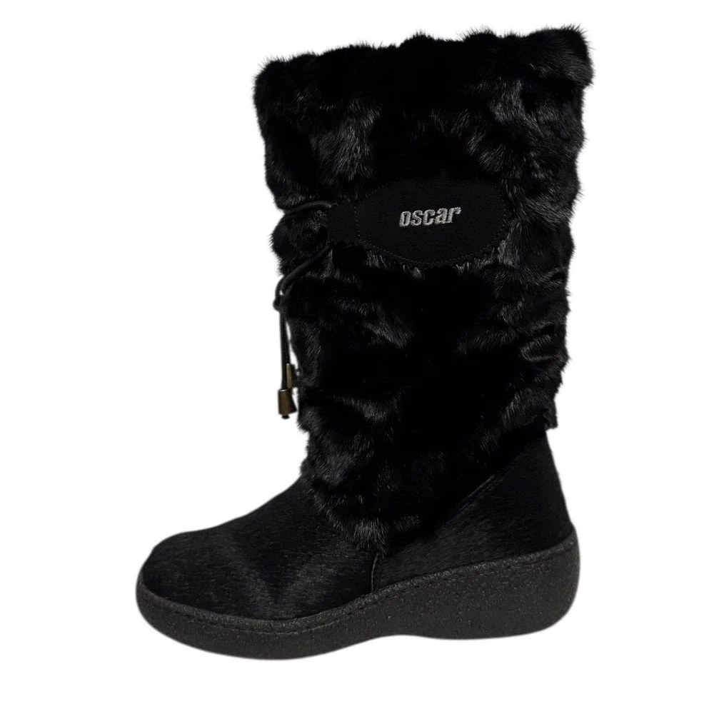 Oscar Apres Ski Fur Lined Winter Holiday Chic Tall Snow Cozy Boots Black 36 or 6